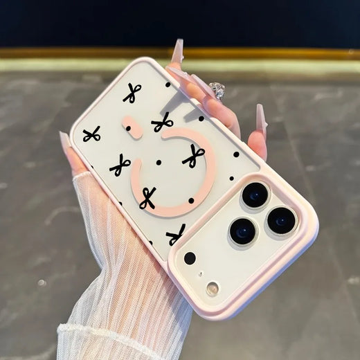 Cute Bow Pattern Clear MagSafe Case for iPhone
