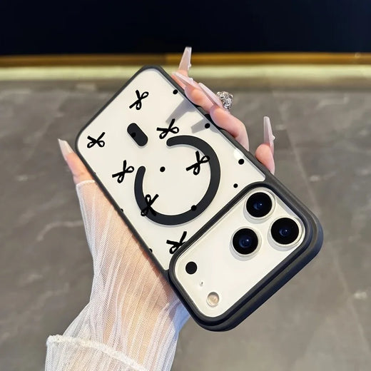 Cute Bow Pattern Clear MagSafe Case for iPhone