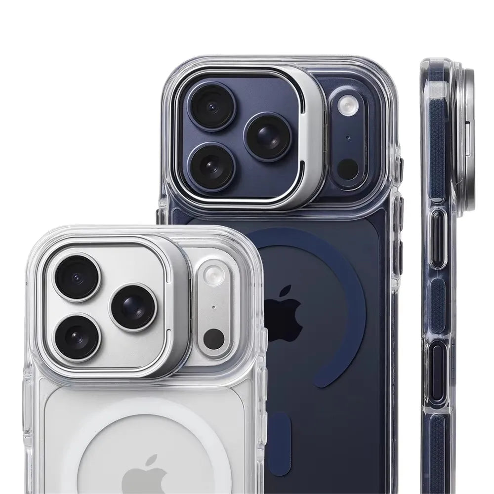 Luxury Clear MagSafe Case with Camera Stand for iPhone